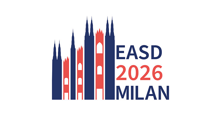Schwarz-weiß-rotes stilisiertes Piktogramm des Mailänder Doms neben dem Text 'EASD 2026 MILAN'